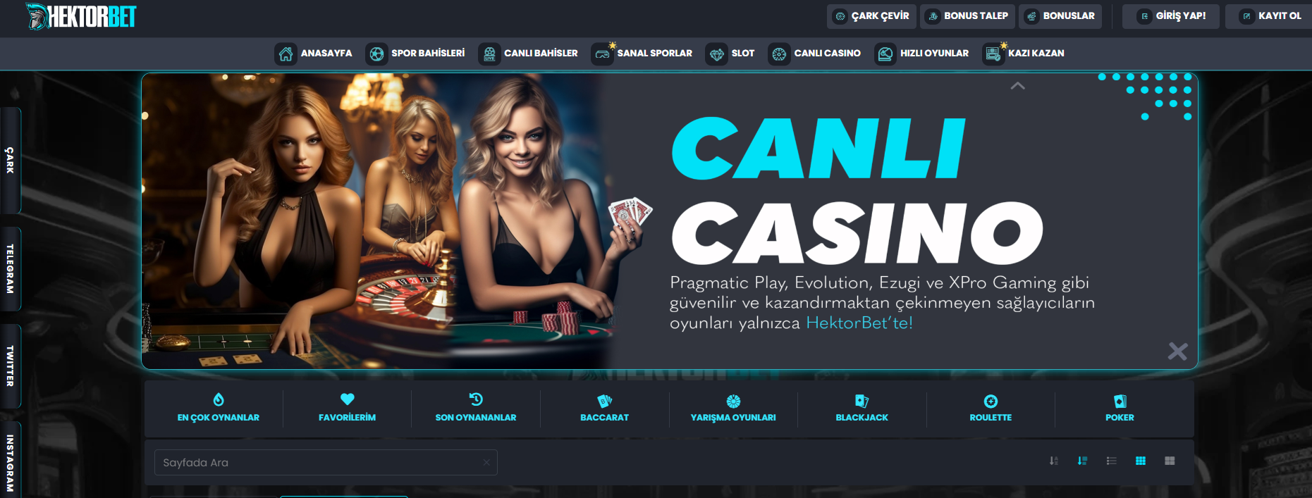 hektorbet casino bölümü